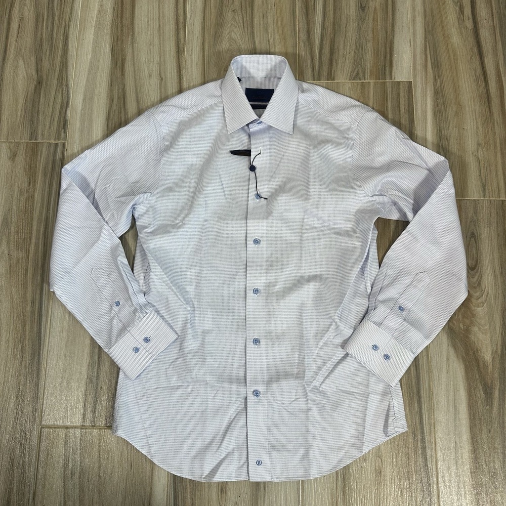 NWOT David Donahue Dress Shirt Medium 15.5 32/33 Trim White Blue Career Casual